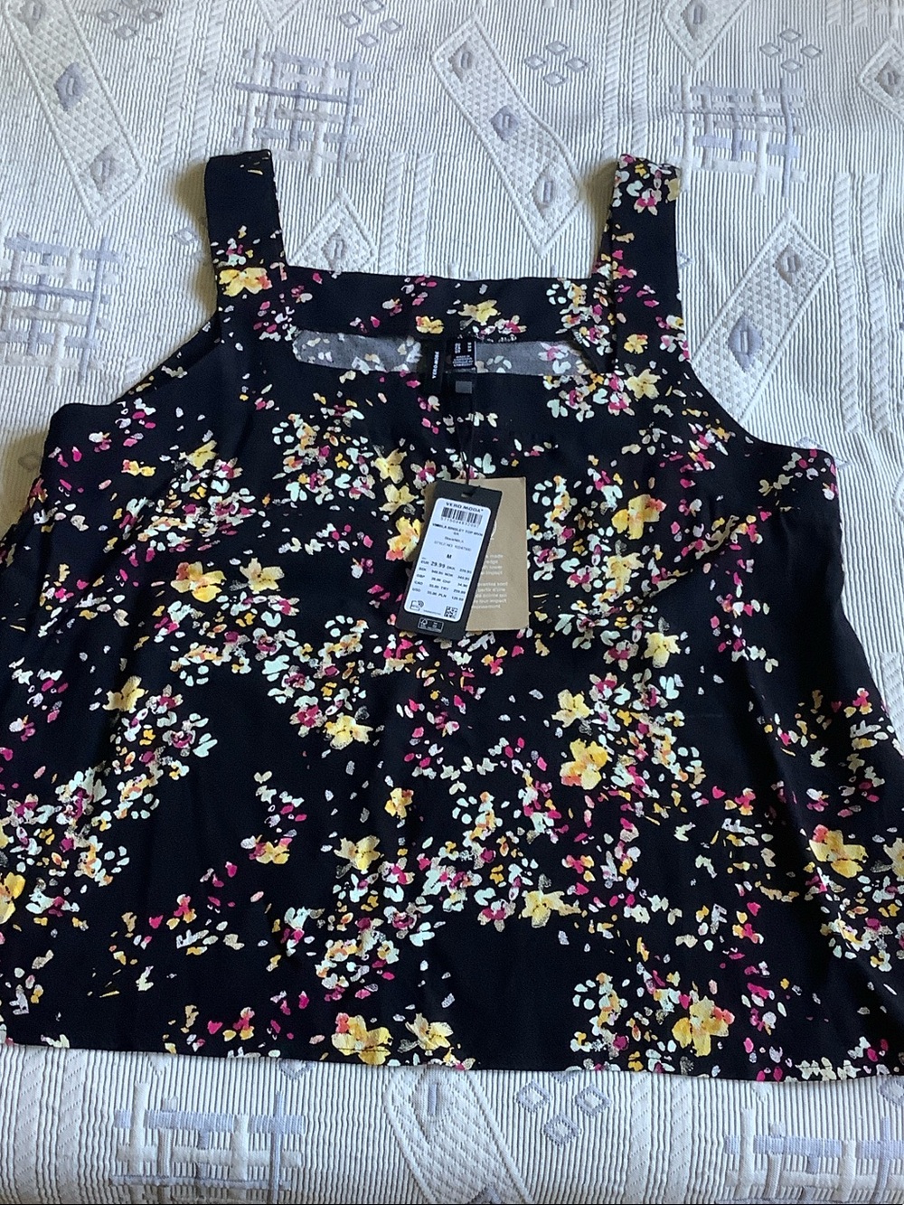Vero Moda Black Floral Square-Neck Camisole with Yellow & Pink Blossoms